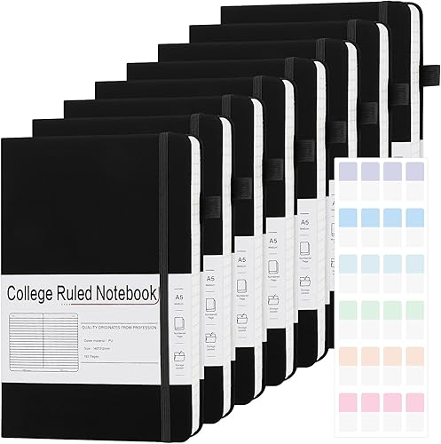 Cuadernos A5 rayados para trabajo, 192 páginas, tamaño mediano de 5.7 x 8.3 pulgadas, con rayas universitarias, diarios de tapa dura de cuero vegano