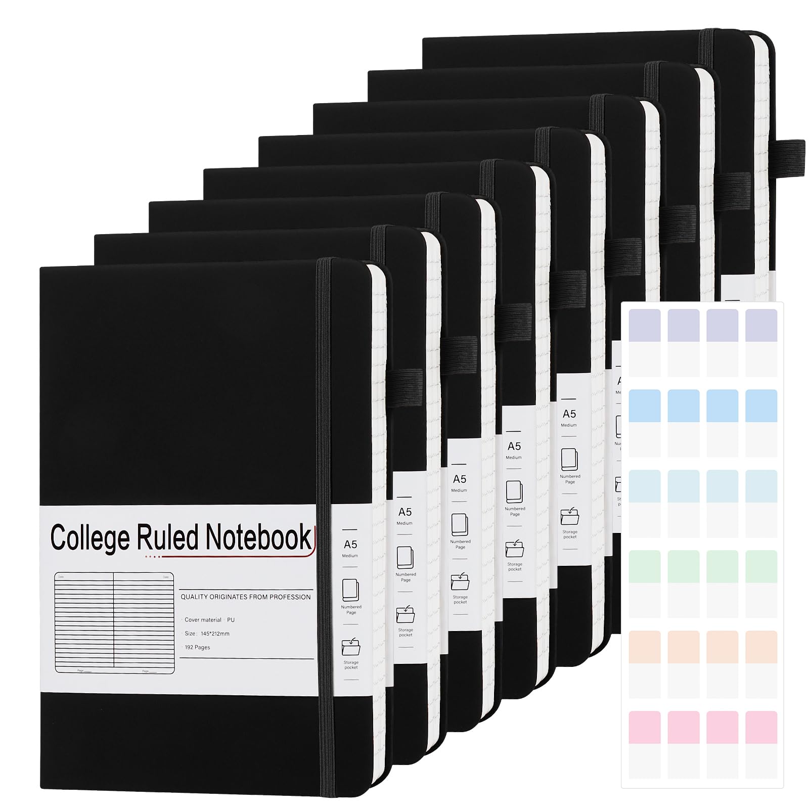 CronElysia A5 Lined Journal Notebooks for Work, 192 Pages, Medium 5.7 x 8.3inch, College Ruled, Vegan Leather Hardcover Journals for Women Men,8 Pack