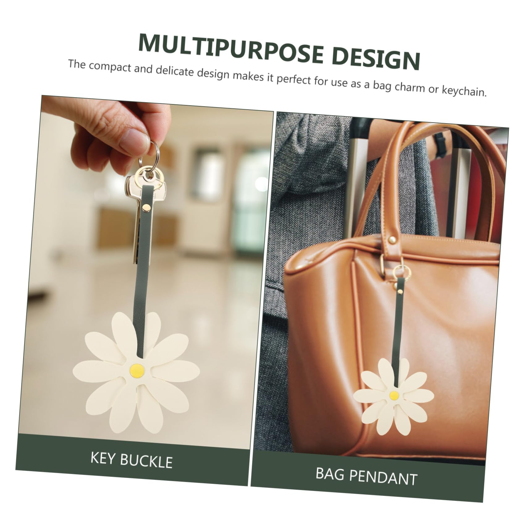 minkissy Gänseblümchen Schlüsselanhänger Paar Taschenanhänger Geldbörsen Schlüsselbund Geldbeutel Liebe Schlüsselanhänger-Anhänger Taschenschlüssel Dekoration PU-Leder Weiß