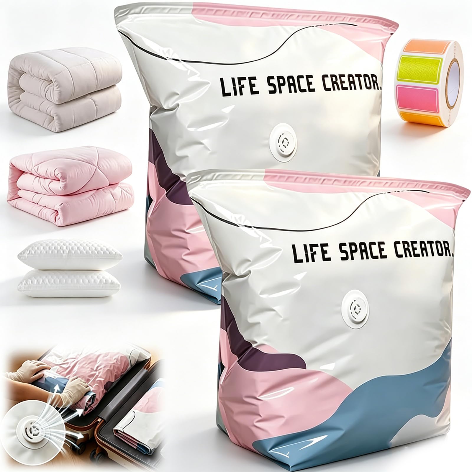 2026 New No Pump 3d Vacuum Storage Bags, 2pcs No Pump Vacuum Storage Bags Large, Reusable Storages Bag Vacuums Pack, Space Saver, For Clothes Duvet Travel And Home (2PCS,100x80x30cm)