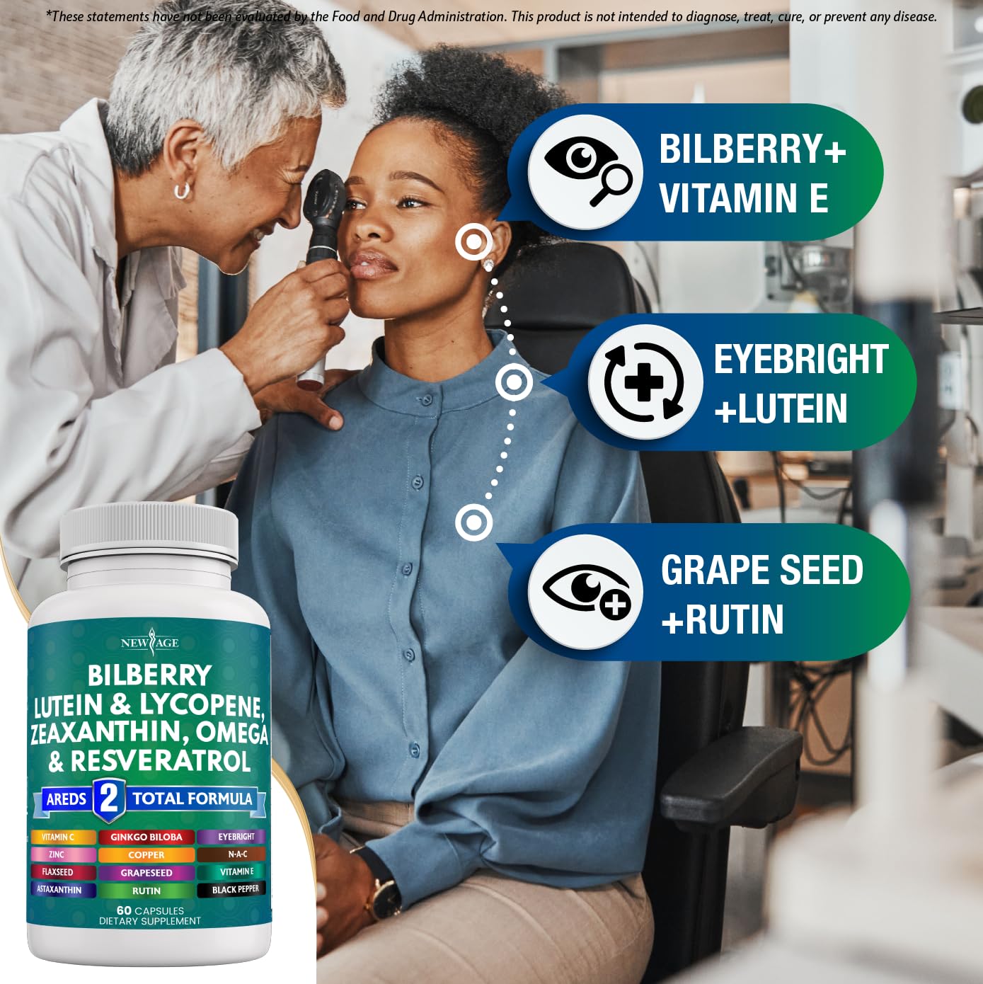 NEW AGE Eye Health Vitamins with Bilberry, Lutein & Zeaxanthin, Lycopene, Resveratrol, Grape Seed Extract, Astaxanthin - Eye Vitamin - 180 Count — Amazon image 2