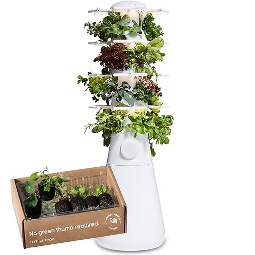 New! Lettuce Grow Farmstand Nook | 20 Plant Hydroponic System | Self-Watering Indoor Vertical Garden Planter Tower w/Pump, BPA-Free Food Grade | 4ft 7in | Made in USA… - Seedlings Included