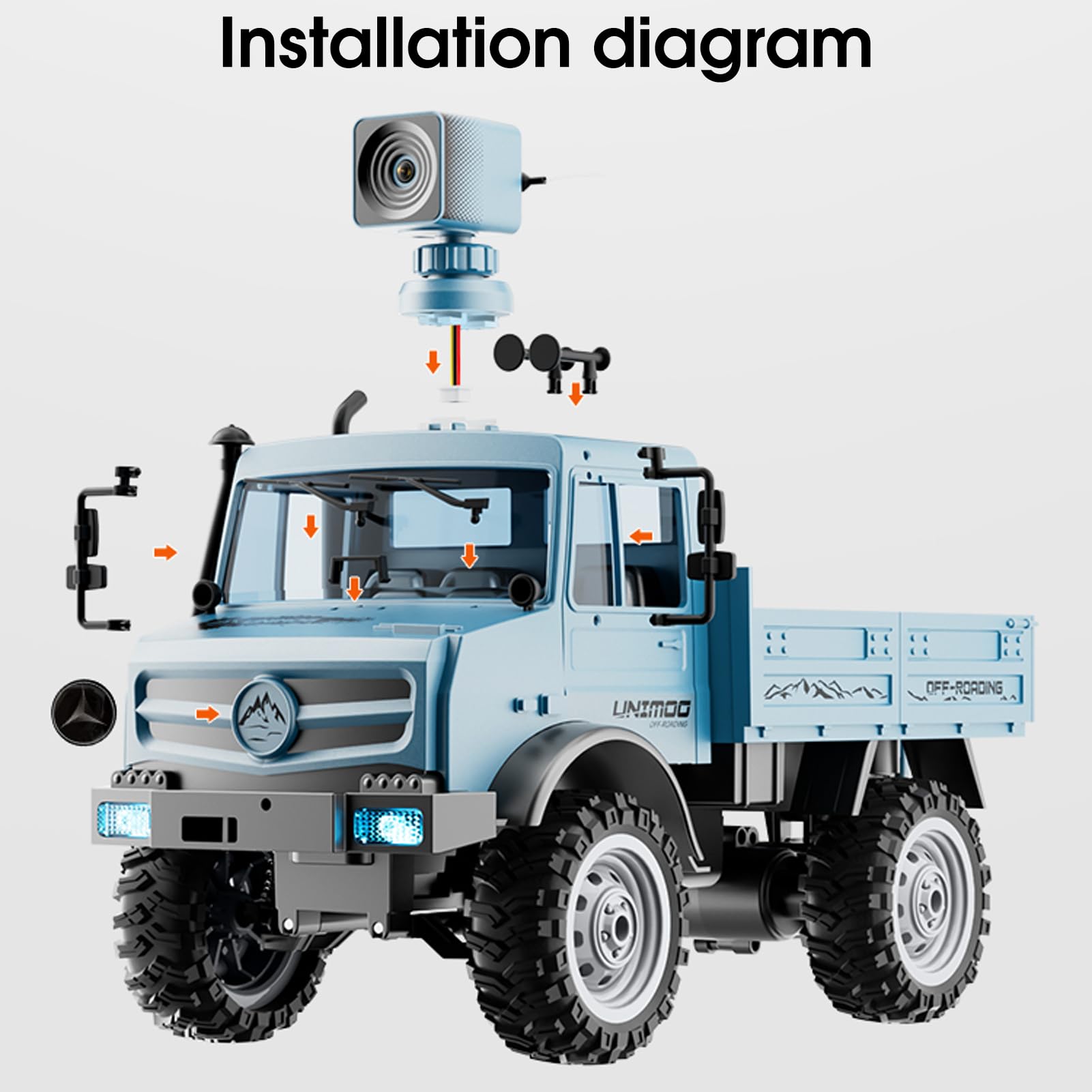 HUIOP Voiture tout-terrain télécommandée 1/16 2,4 GHz avec caméra 720P 20 km/h Voiture d'escalade à grande vitesse à grande échelle Propulsion arrière, Télécommande/Télécommande double mode pour télép