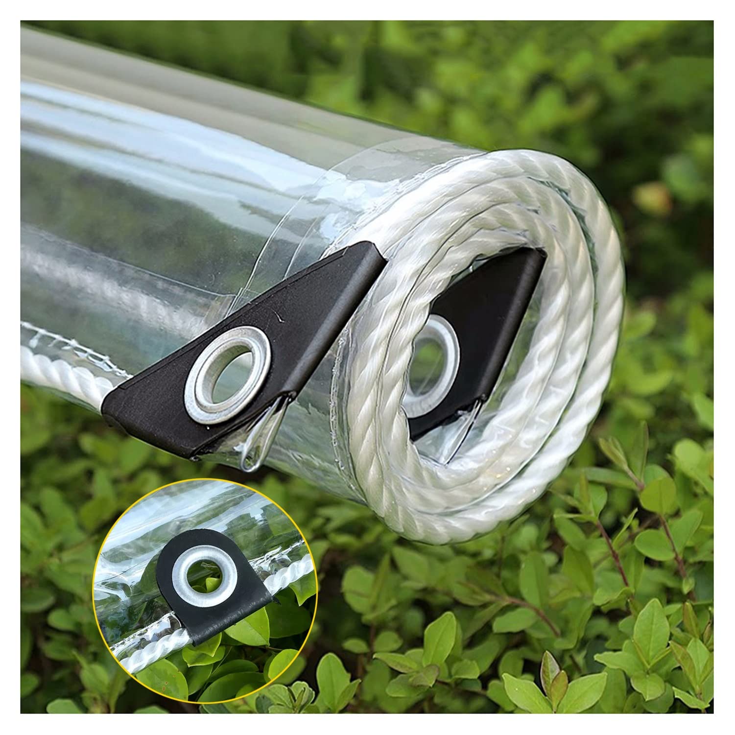 Bâche Transparente avec Oeillets Renforcés, Clair Bâche Étanche, 0.35mm Rideau en PVC Résistant Aux Déchirures pour Vent & Pluie Protection, 450g/m² (Color : Clear, Size : 2x2.2m)