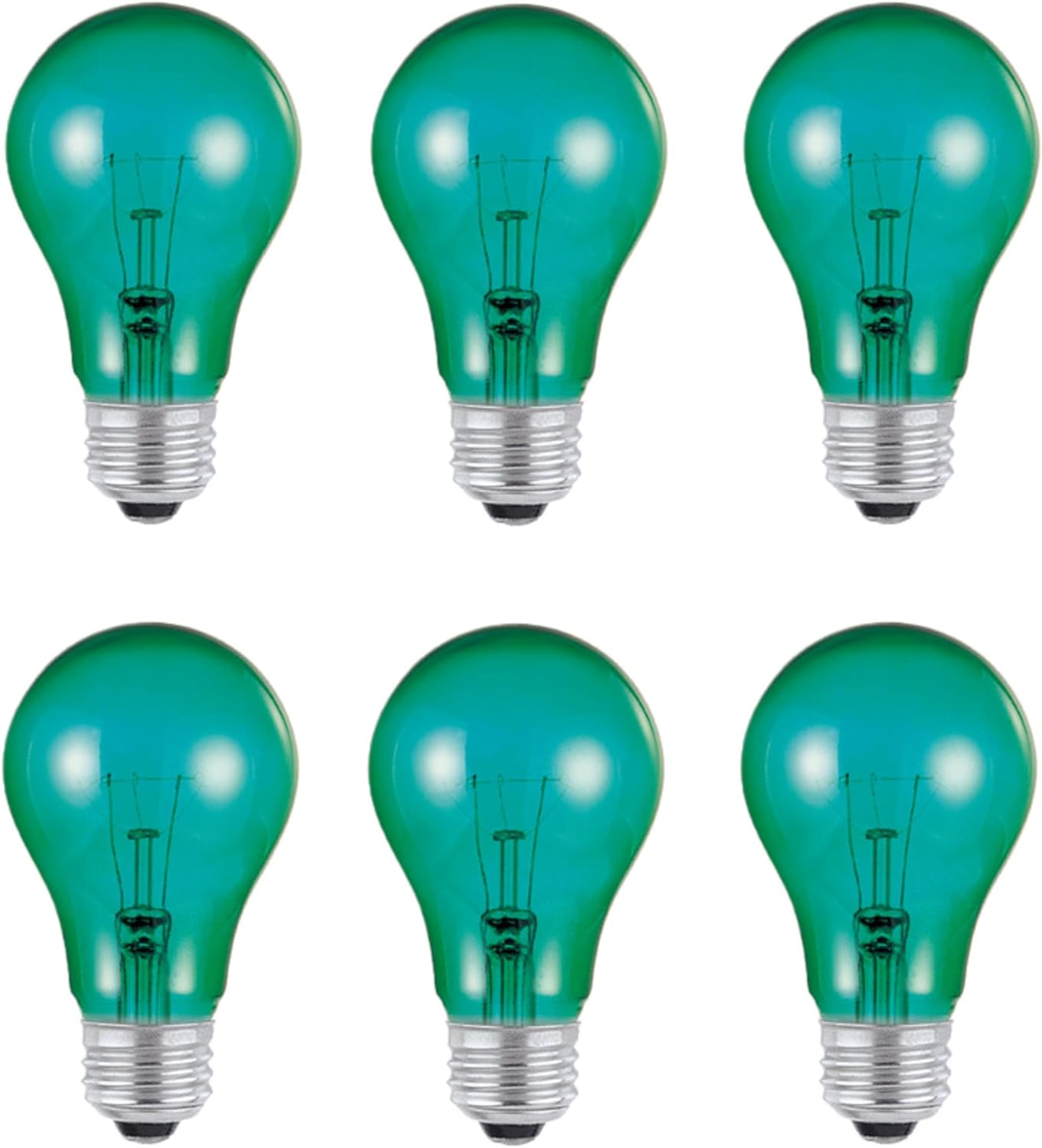Westinghouse Lighting 0344420 25 Watt A19 Transparent Green Color Light Bulb, Incandescent Party Bulb, Medium Base, 6 Pack