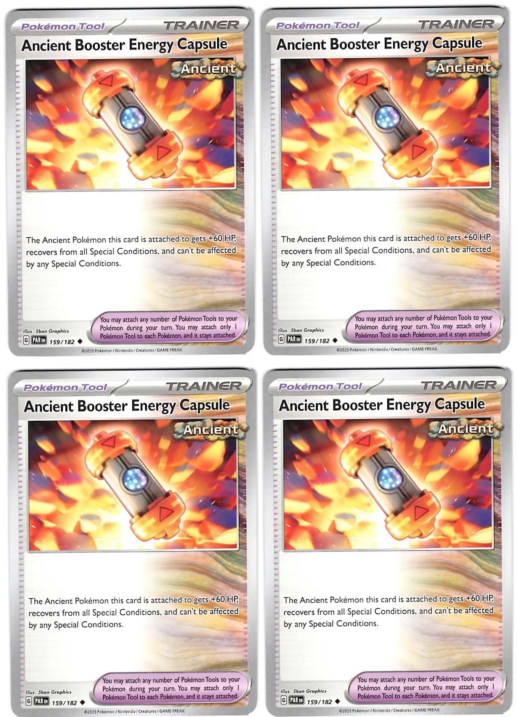 Ancient Booster Energy Capsule 159 182 - Paradox Rift - Pokemon Trainer Card Lot x4 - Playset