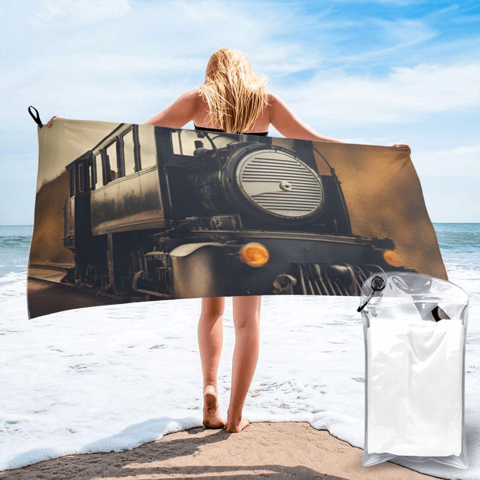 AYYQWE Locomotive Print Lightweight Towel For Men Women Travel Beach Camping Hiking Yoga Swimming Sports