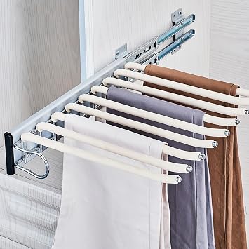 Pull Out Trousers Rack 9 Arms, Beige, Left Side Installation