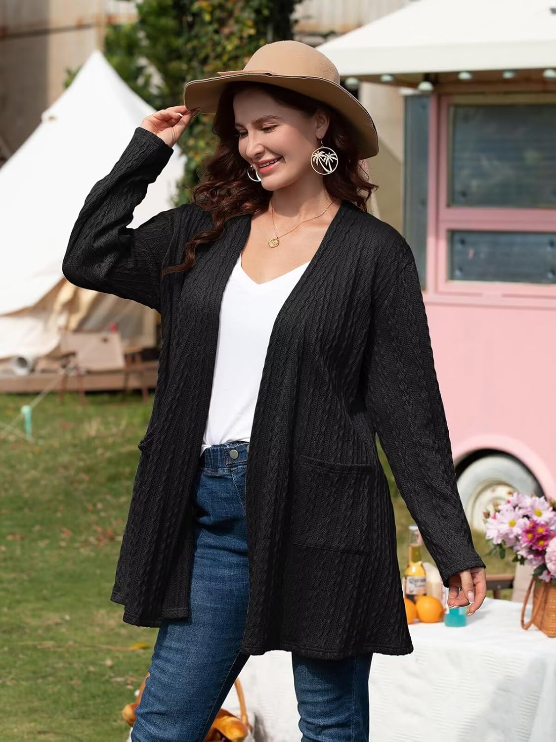 BELAROI Womens Plus Size Cardigan Long Sleeves Fall Sweaters with Pockets Lightweight Jacket Open Front (1X-5X) - Image 3