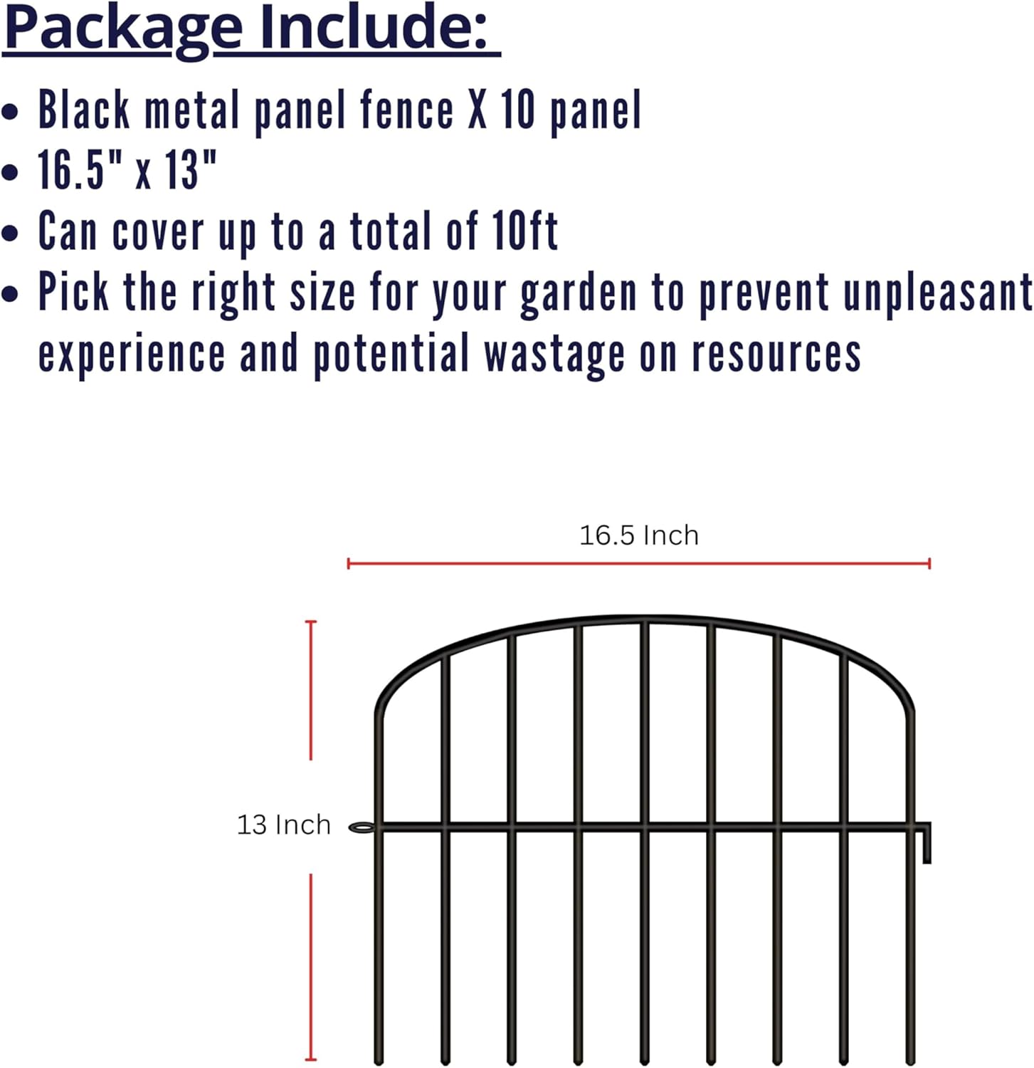 ShopLaLa Decorative Garden Fence (10 Panels) 16.5in(L) x 13in(H) Rustproof Metal Wire Animal Barrier Small Fencing, Flower Edging for Landscape Patio Outdoor Decor, Dog Gates and Border Black M-L16.5