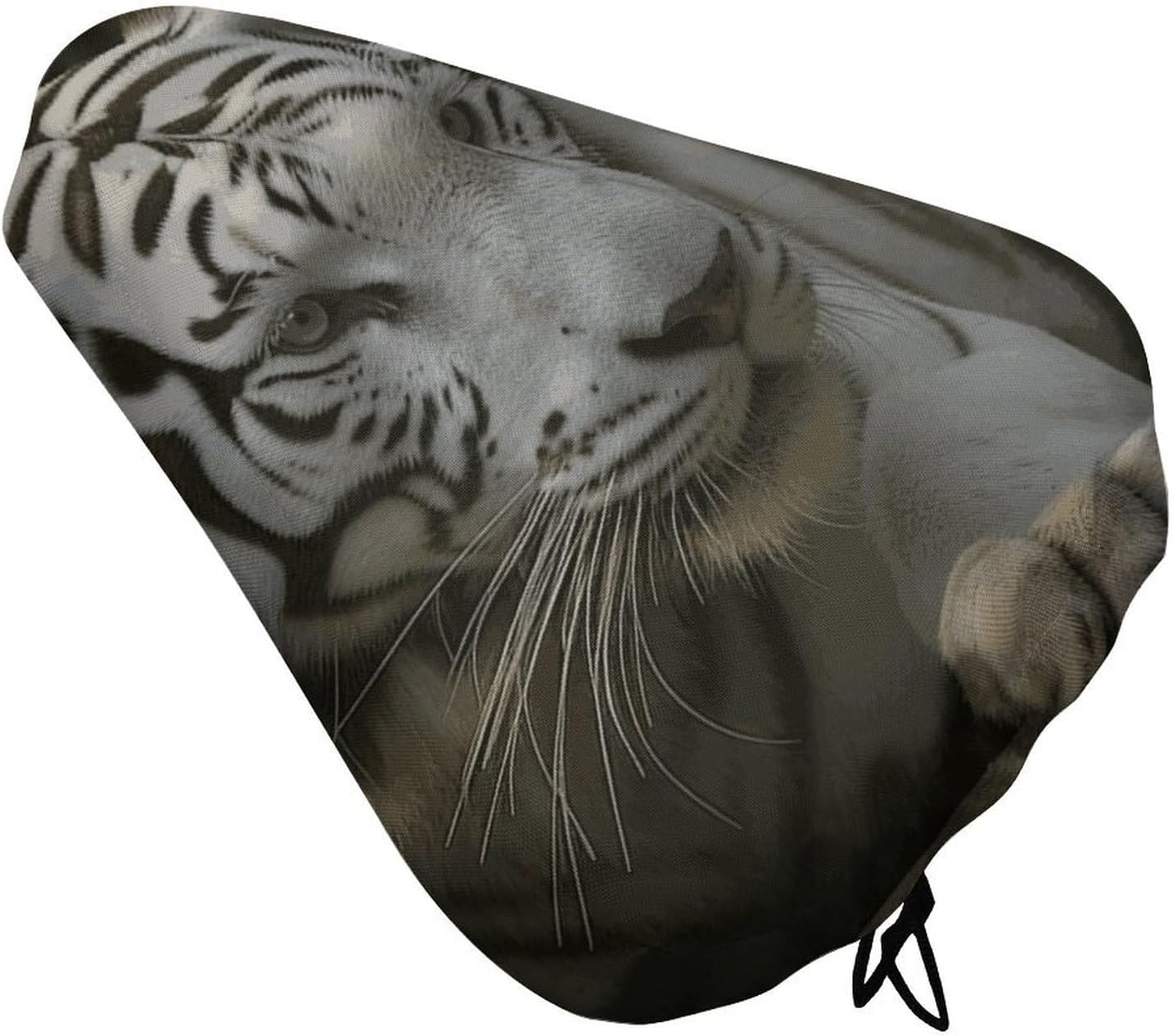 Waterproof White Bengal Tiger Bike Seat Cushion Cover, Padded Bicycle Seat Cover with Drawstring for Men Women, Wide Bike Saddles Protector for Mountain Exercise Road City Outdoor Biking