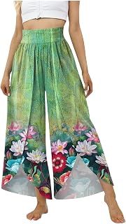 Yoga Pants For Women 2023 Spring Middy Wide Cosy Trouser Beach Floofy Baggy Frilly Lightweigh Highwaisted Print Trouser Hot PinkLight PurpleRoyal BlueNavyBlackWhiteBeigeYellowGreenFluorescent