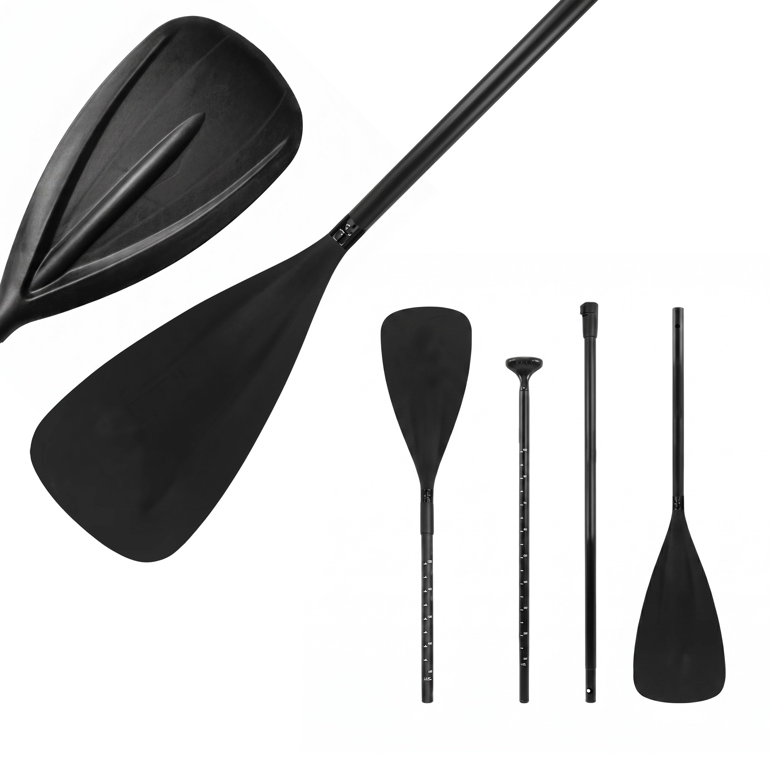 Relaxdays SUP Paddel 2 in 1, Kajakpaddel verstellbar, Doppelpaddel, unsinkbar, 4-teilig, Stechpaddel, Alu, schwarz