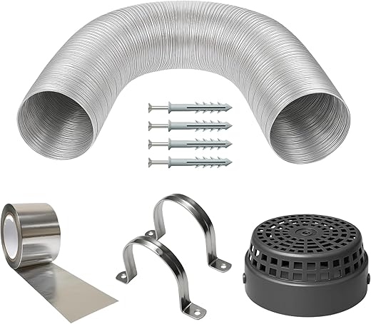 AMPEREUS® Chimney Pipe 6 Inch | Flexible Kitchen Chimney Duct Pipe 10 Feet with Cowl, Aluminium Tape, Clamp & Screw