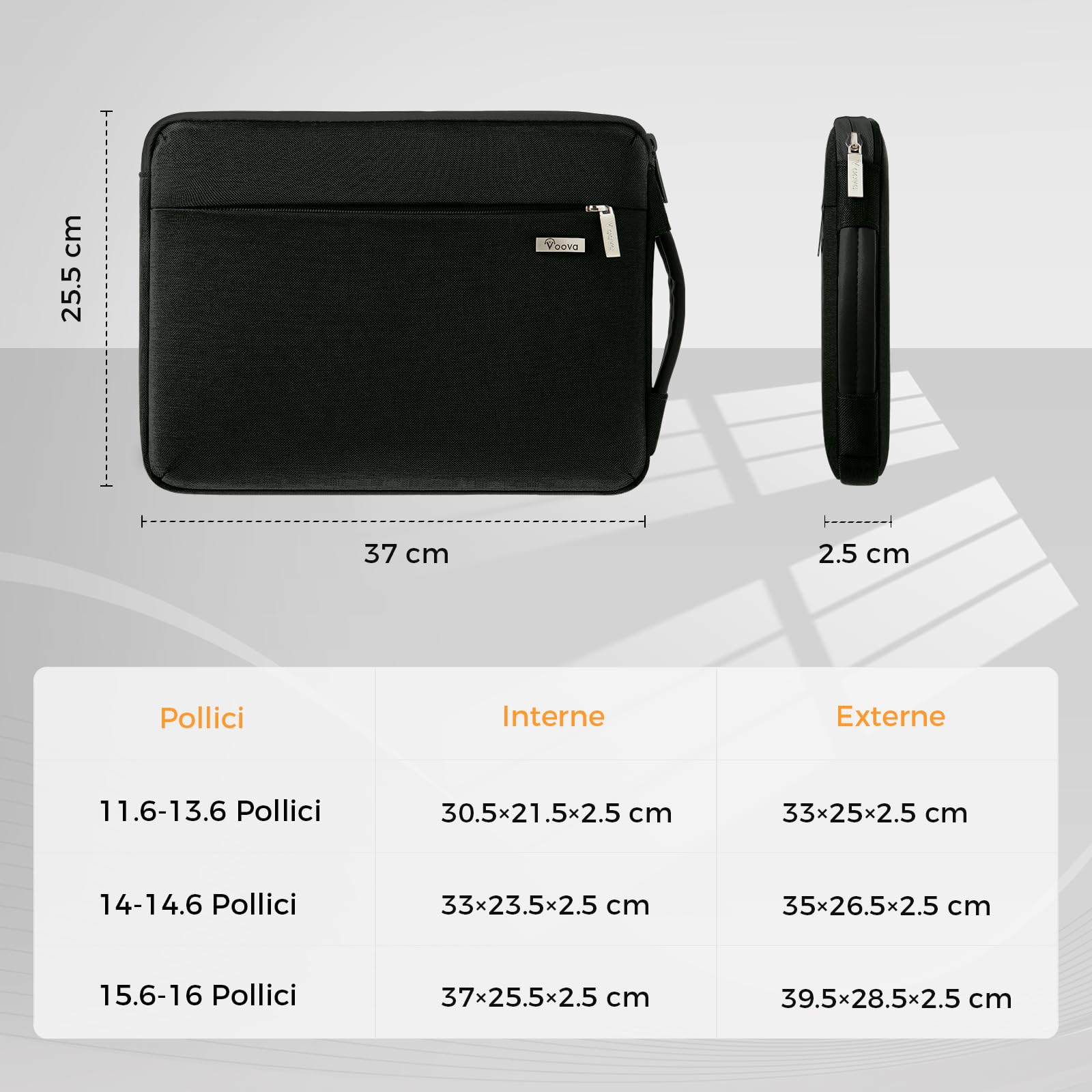 Voova Custodia PC Portatile Porta PC 15,6 16 Pollici (37×25,5×2,5CM) Custodia Computer Laptop, Borsa Cover PC per Macbook Pro 16 Acer ConceptD 15 Lenovo 16 Inspiron 16 Ideapad 15.6, Nero