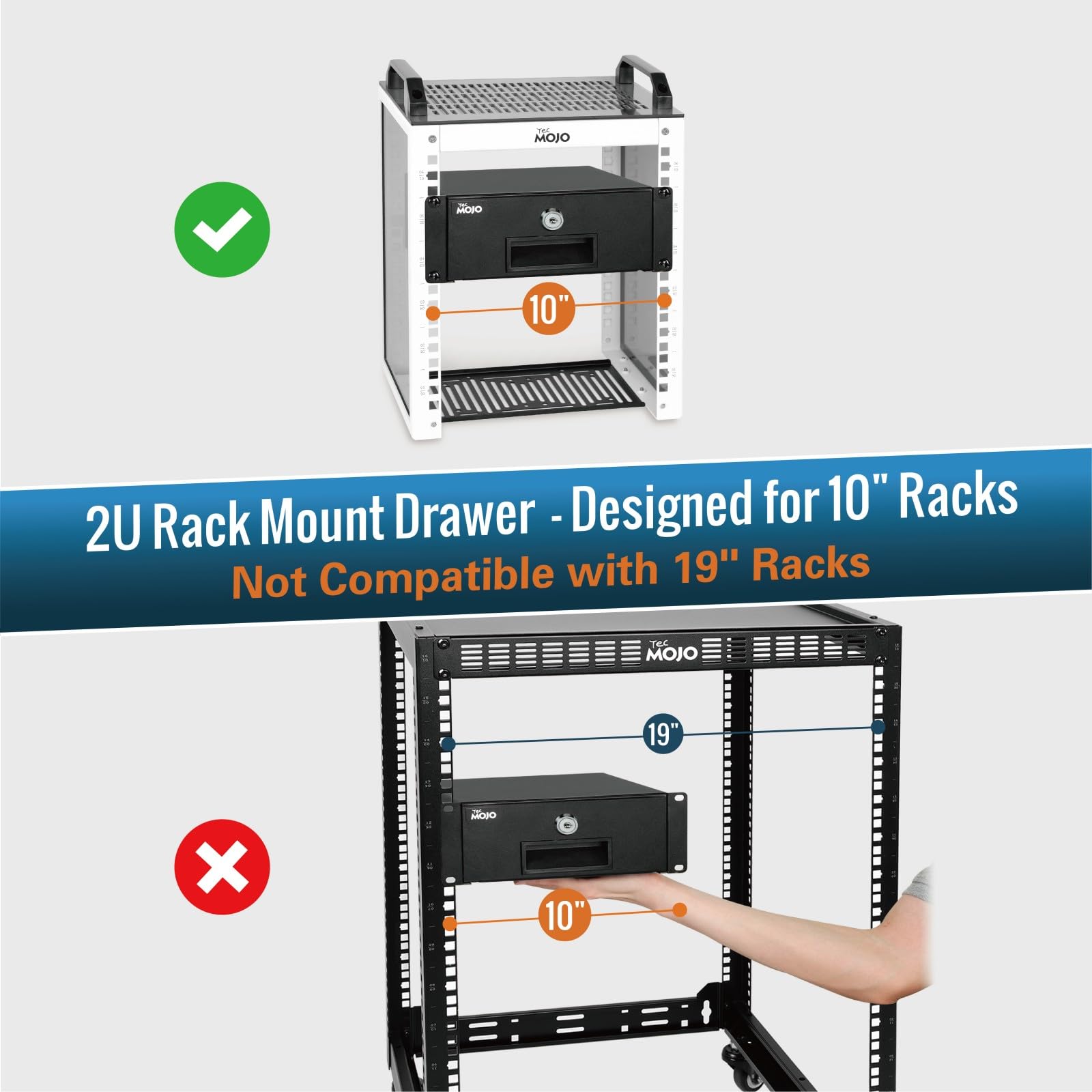 Tecmojo 2HE Tiroir rack verrouillable 10" Noir