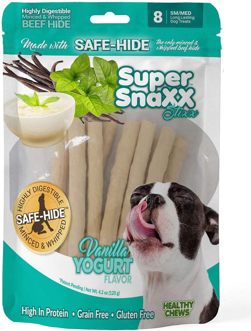 Wonder Snaxx Vanilla Yogurt, Stixx, Dog Chews Made from Whipped Rawhide, Sm/Med, 8 Stixx