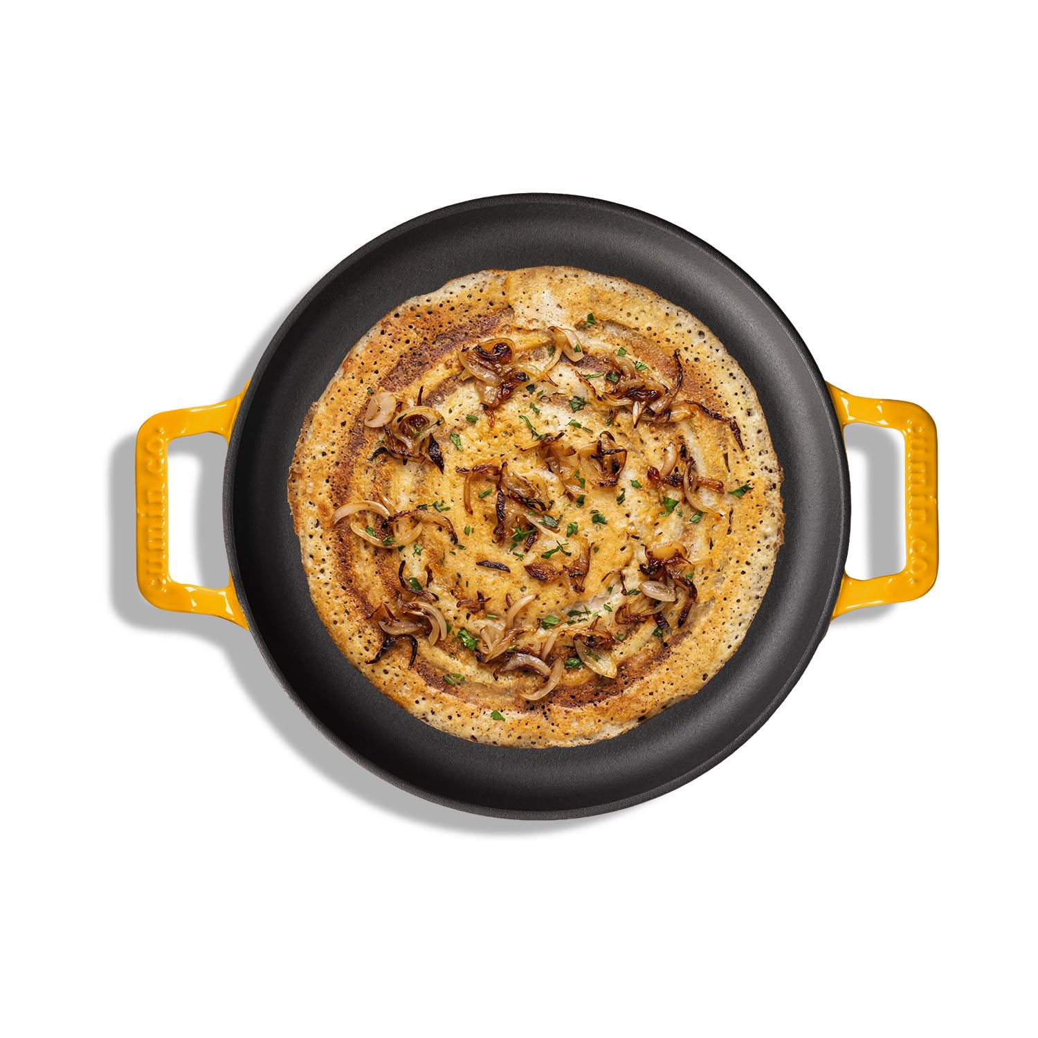 CUMIN CO. Enamel Cast Iron Non Stick Dosa Tawa 30 cm | 10 Year Warranty | Chemical Free Coating | Non Toxic Tawa for Dosa, Chilla & Roti | Induction & Gas Compatible | No Seasoning Needed | Mustard