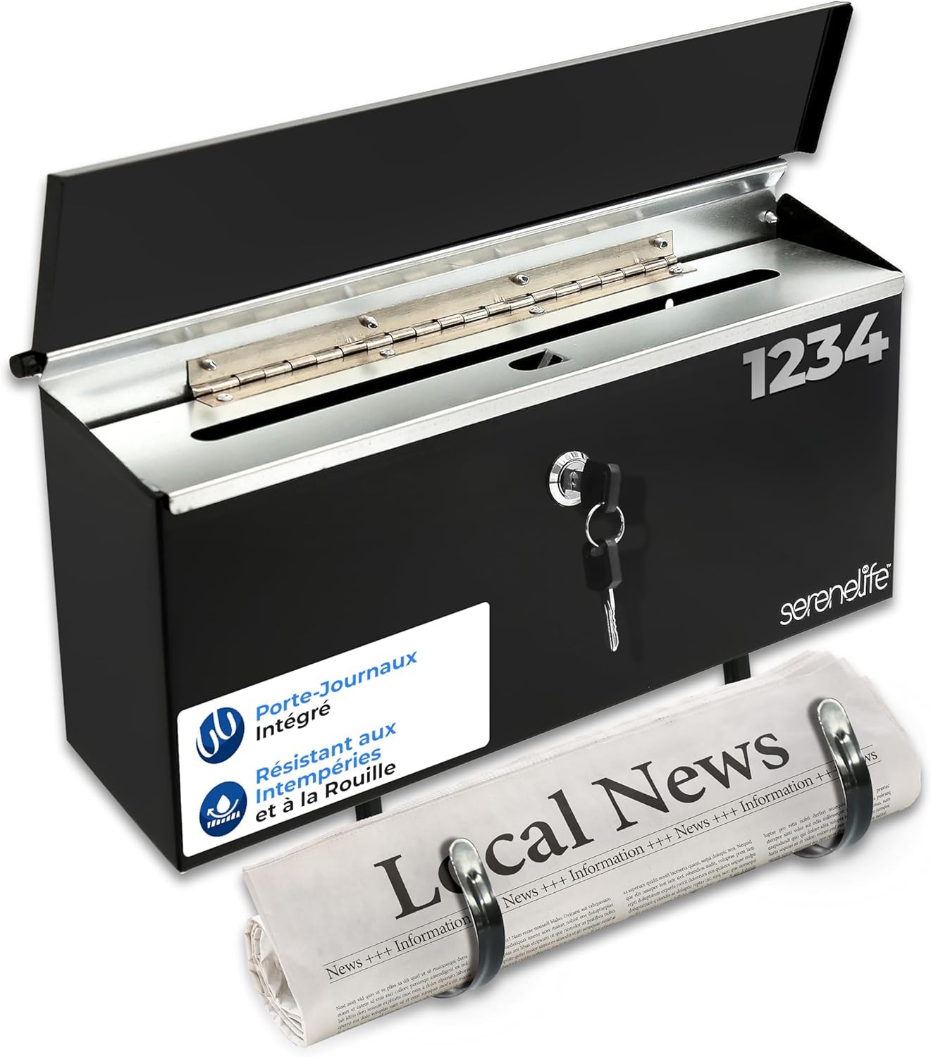 Boîte aux lettres extérieure pour maison avec porte-revues et numéros adhésifs fournis