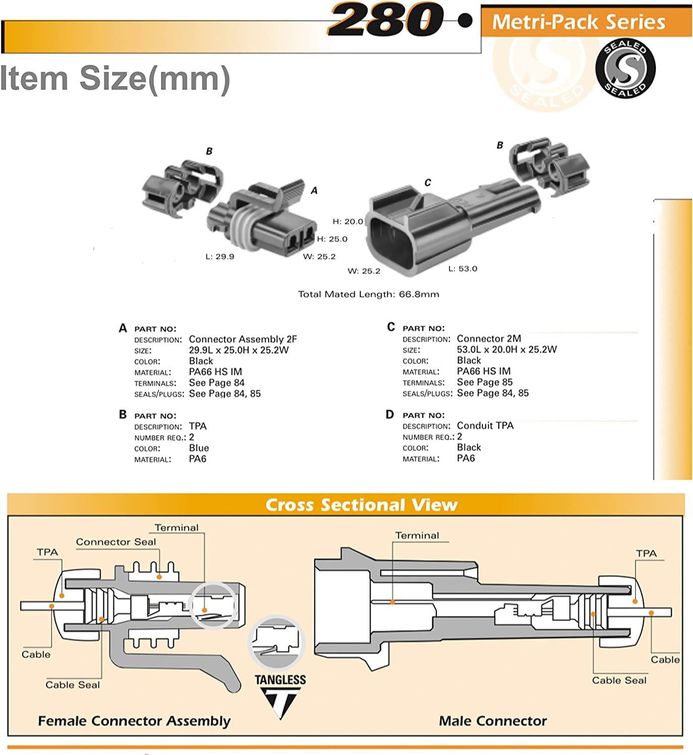 Metri-Pack 280 Series Zestaw 3 złączy 2-drożnych z uszczelnieniem 10-12 AWG
