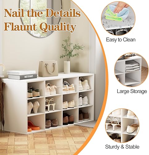 Miniatura 4 de Zapatero de 12 compartimientos, organizador de zapatos de madera de 3 niveles, banco organizador de zapatos multifuncional para entrada, vestíbulo,