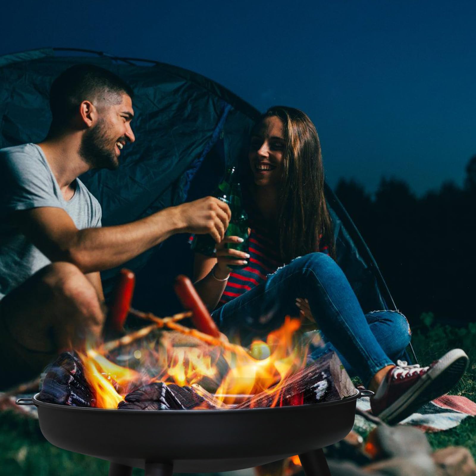 Herrselsam Feuerschale Ø 80 cm Feuerstelle für den Garten, mit 3 abnehmbaren Füßen und Griffen, Outdoor-Feuerstelle für Garten und Balkon, Stahl-Feuerstelle für Sommerpartys, Lagerfeuerheizung