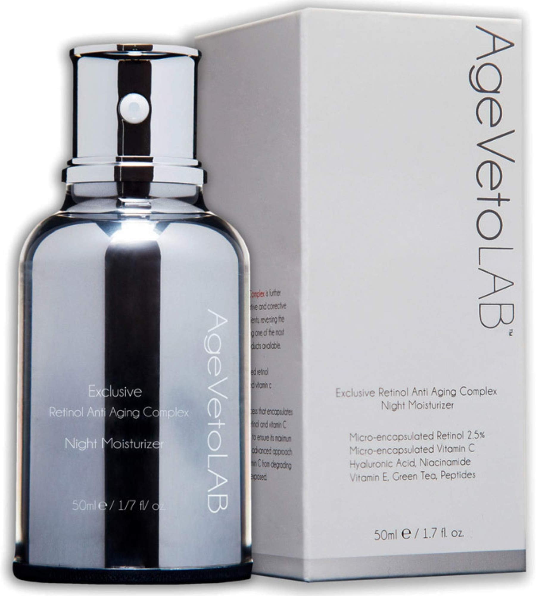 Retinol Cream, Facial Night Moisturizer, Encapsulated Complex with Hyaluronic Acid Vitamin C. E. B3 Niacinamide. Peptides. 1.7 fl Oz