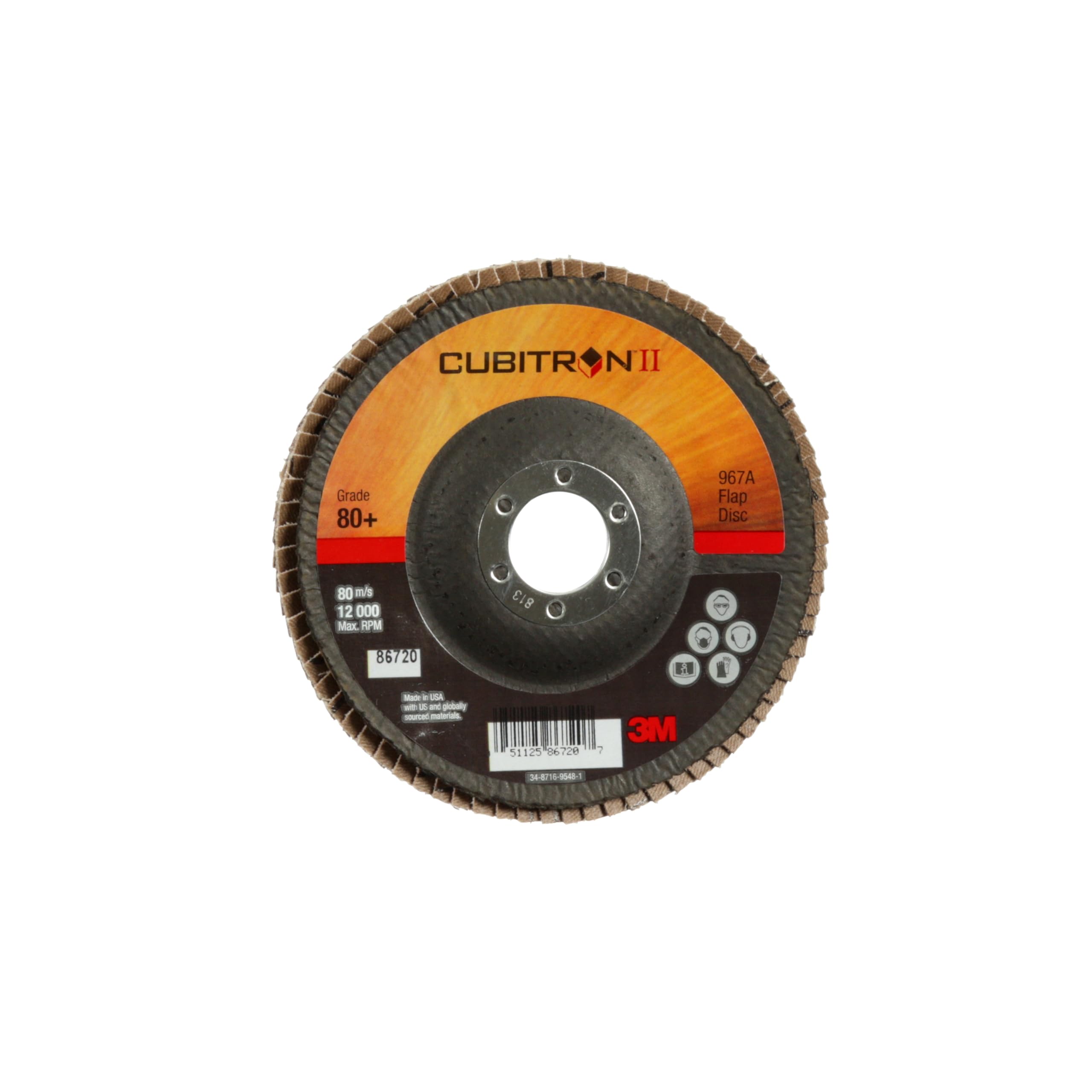Cubitron II Flap Disc 967A, 80+, T29, 4 in x 5/8 in, Pack of 10, Medium Pressure Applications, Light Deburring, Scale Removal, Oxide Removal, Surface Prep