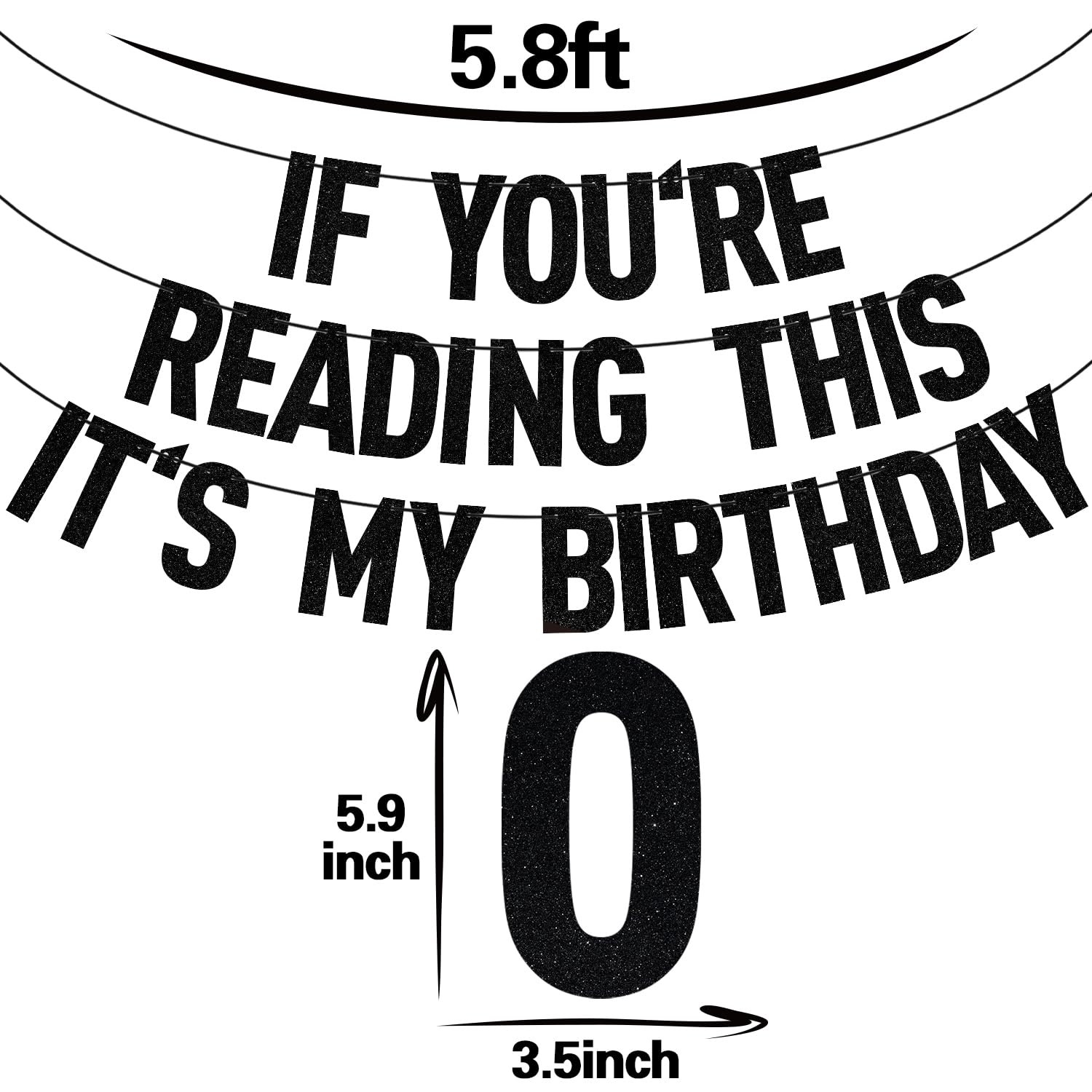 "If You're Reading This It's My Birthday" Glitter Banner - Black Glitter Party Decor, DIY Hanging Banner - View #3