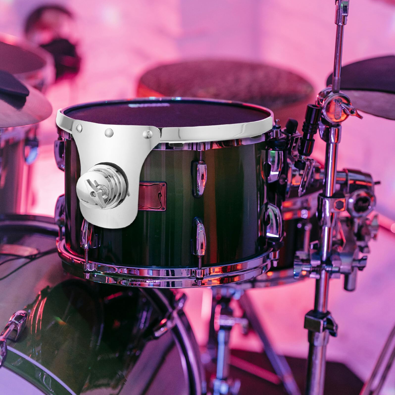 SUPVOX Soporte de Suspensión Cromado para Aro de Tom de Batería de 10 Pulgadas con Base de Tornillos Reforzada, Herrajes de Montaje para Percusión Profesional en Escenarios y Ensayos