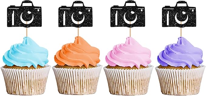 24PCS Camera Cupcake Toppers, Movie Themed Party Cupcake Toppers, Camera