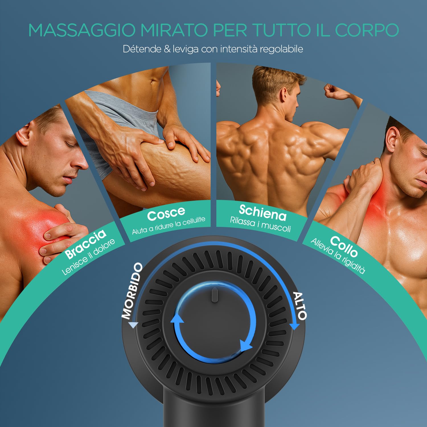 Massaggiatore Anticellulite, Palmare Elettrico Vibromassaggiatore per Alleviare la Fatica e Rilassare I Muscoli, Massaggiatore Portatile a 5 Teste Multifunzionali CM410 (Nero)