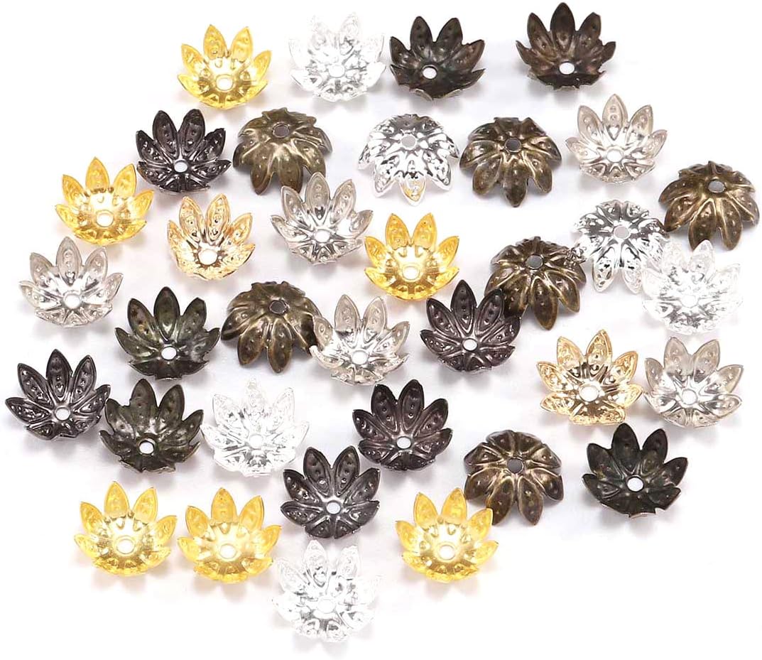 100pcs/Lot 8 mm Gun Black Lotus Flower Metal Loose Spacer Bead Caps Cone End Beads Cap Filigree for DIY Jewelry Finding Making (Gun Black, 8mm(0.31inch)*100pcs)