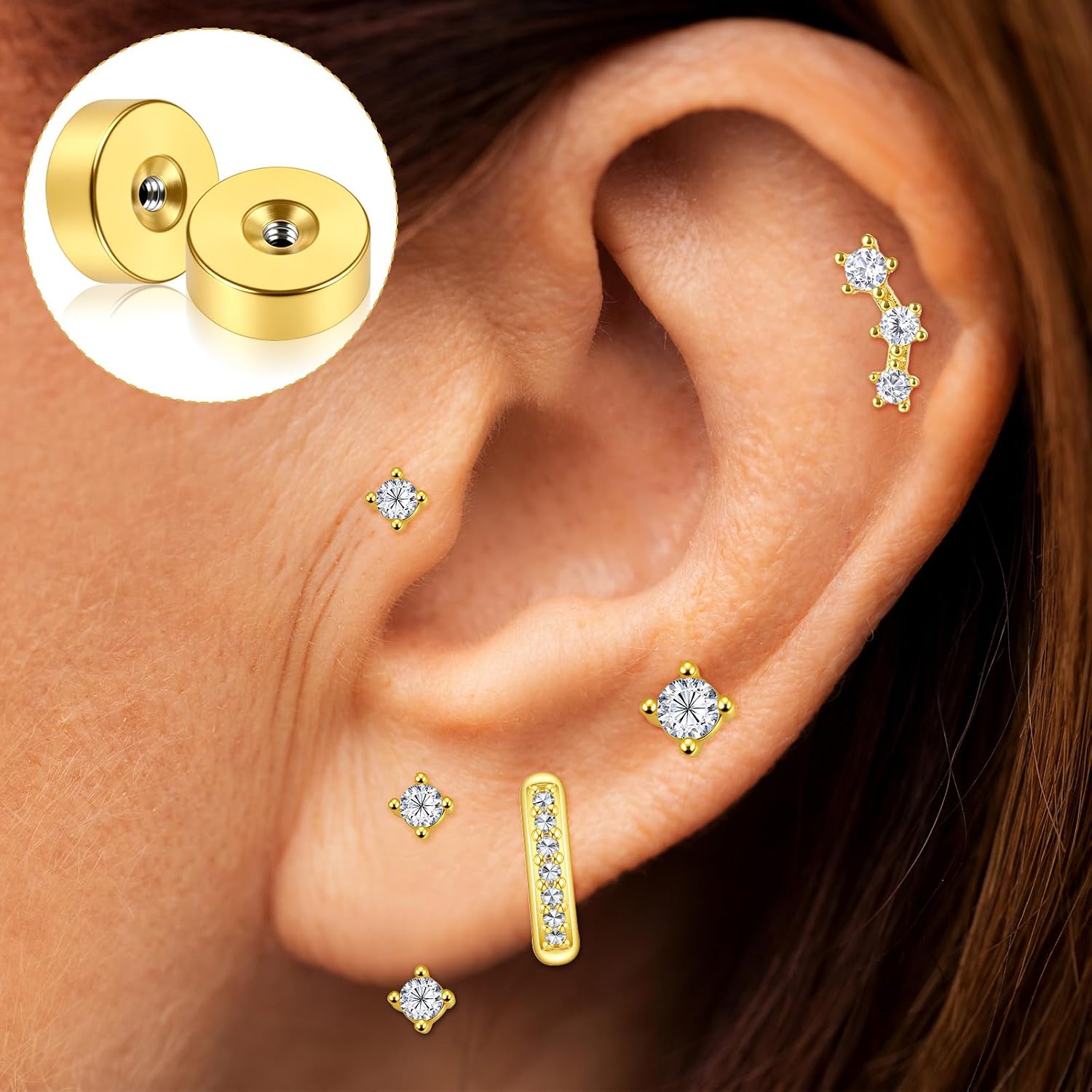 20 Pcs Stainless Steel Earring Backs Gold Flat Screw On Earrings Back Replacements for Studs, Flat Back Earring Backs for Sensitive Ears Studs Women Men Ear Piercing