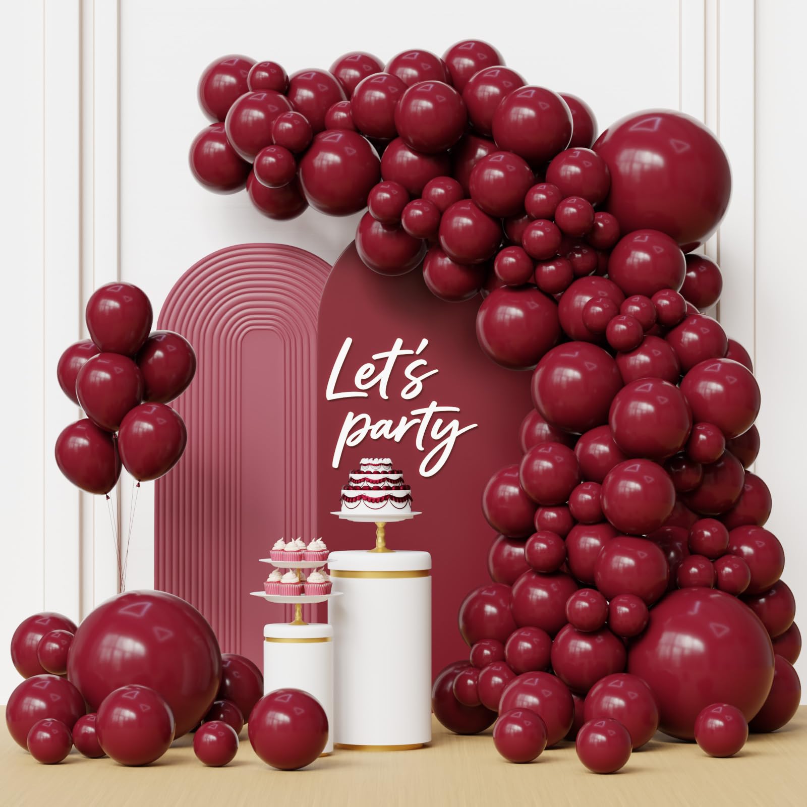 Red Burgundy Balloons Arch Kit, 105pcs Wine Red Balloon Garland,18/12/10/5 Inch Sizes Maroon Balloons Helium for Wedding Prom Birthday Decorations 2026 Engagement Baby Shower Anniversary Hen Party