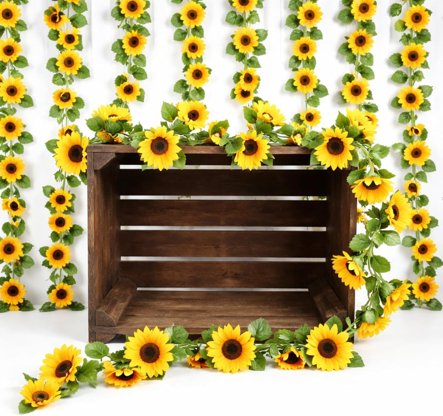 6 Pcs 8.2 FT Artificial Sunflower Garland Decoration 3 Inch 4 Inch Sunflowers Flowers Garland Strand Fake Silk Hanging Vines Flowers with Green Leaves for Room Birthday Wedding Party Decor