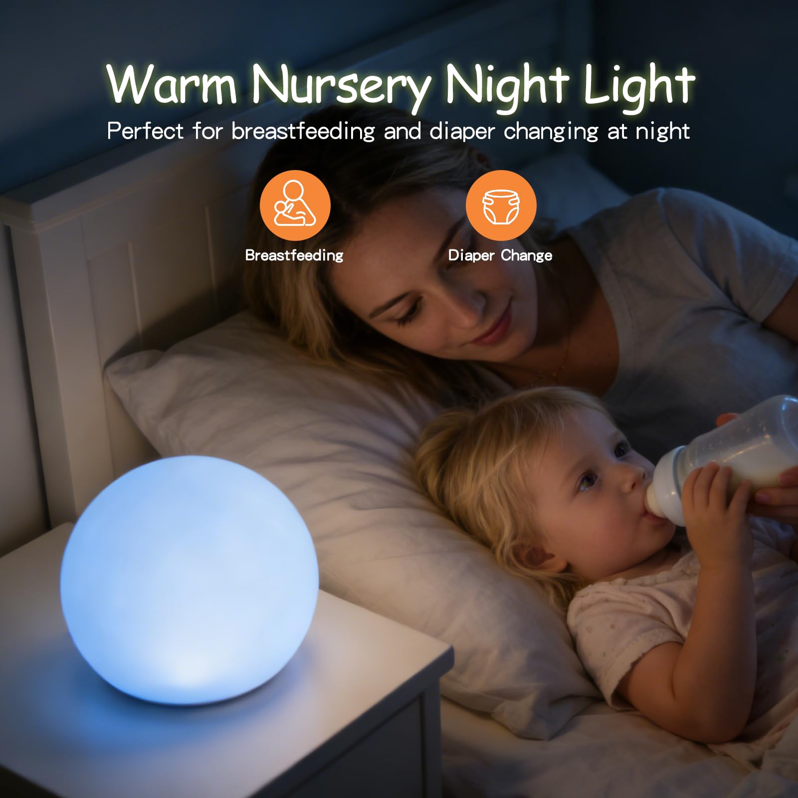 Little Rawr Luz nocturna para niños, luz nocturna de bebé, 5 colores cambiantes y atenuación continua, lámpara de noche táctil de silicona suave, recargable para lactancia materna (huevo blanco)