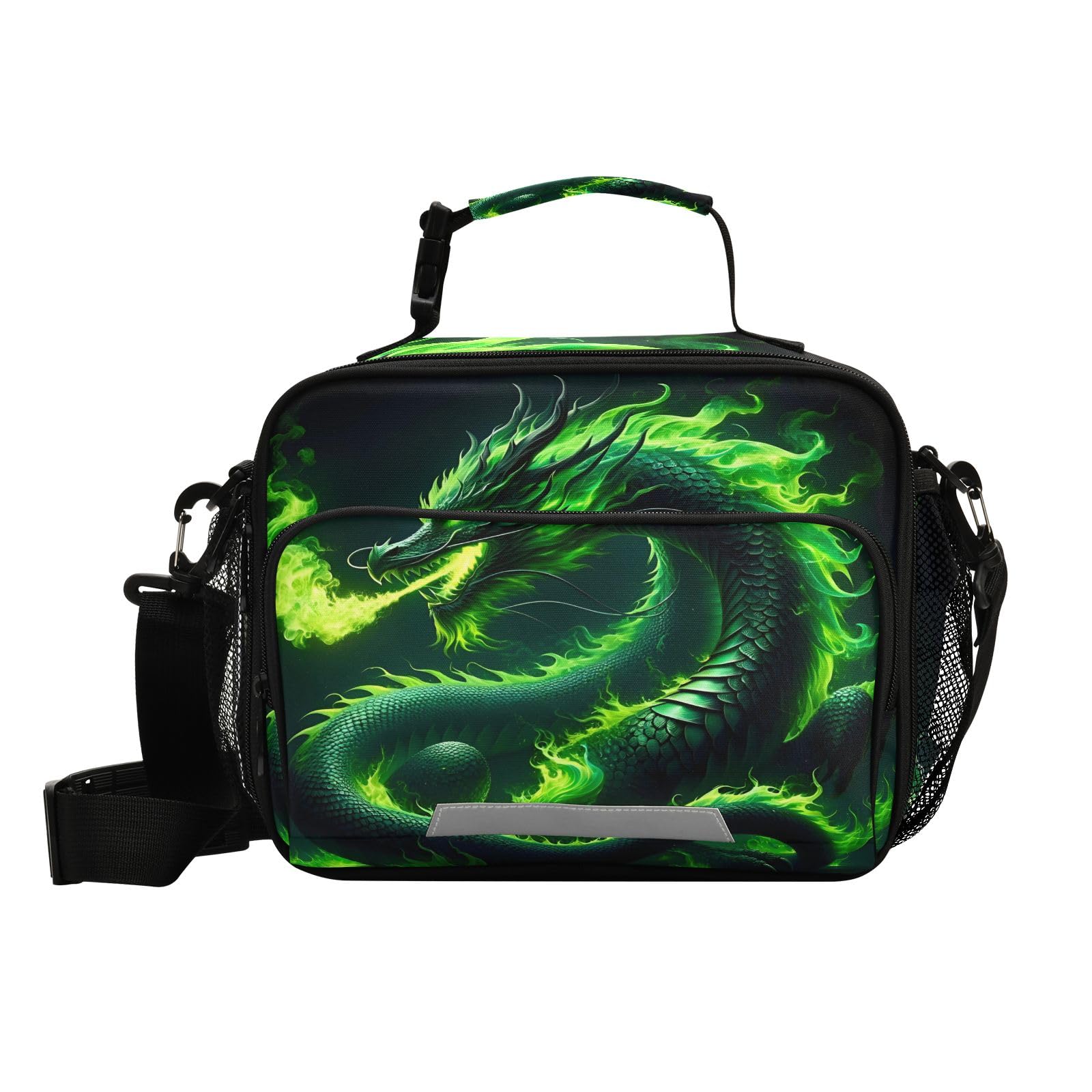 Green Fire Dragon Lunch Box Lunch Bag with Adjustable Shoulder Strap Insulated Tote Bag Picnic Box Lunch Bag