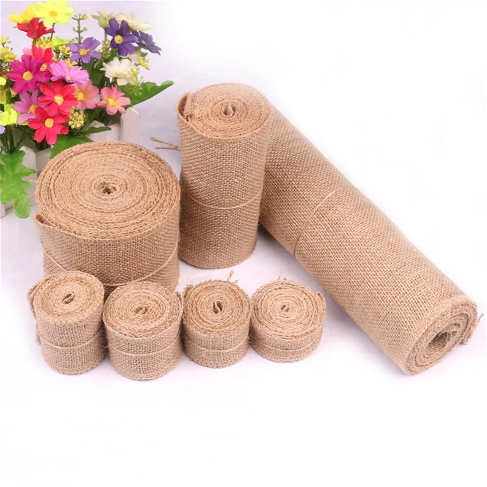 1Meter Natural Jute Burlap Hessian Rolls for Vintage Rustic Wedding Decoration Baby Shower Birthday Wrapping for Crafting Decorating Wrapping(6cm Width)