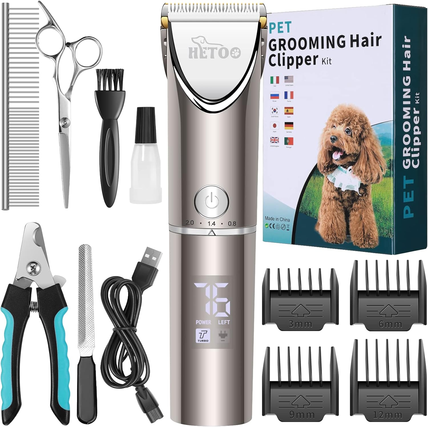 Dog Clippers, HETOO Professional Dog Grooming Clipper Kit for Dogs Cats