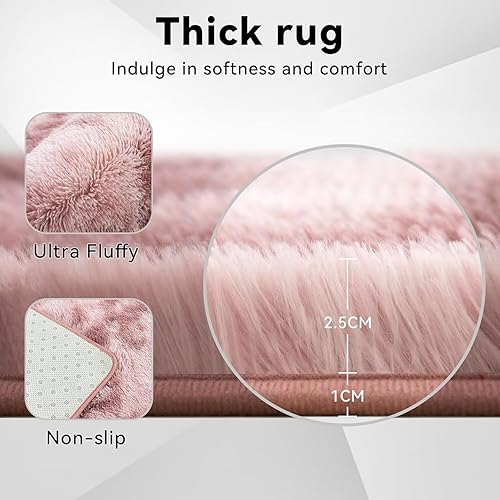 Vista 9 de Vafodo Fluffy Bedroom Carpet, 2x3 Feet Shaggy Fuzzy Rug for Kids & Baby, Tie-Dye Pink Area Rug for Living Room, Cute Room Decor