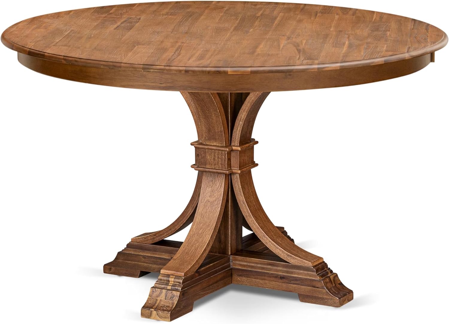 F57-0N-TP - Wooden Dining Table with Acacia Wood Round Tabletop, Antique Walnut Finish