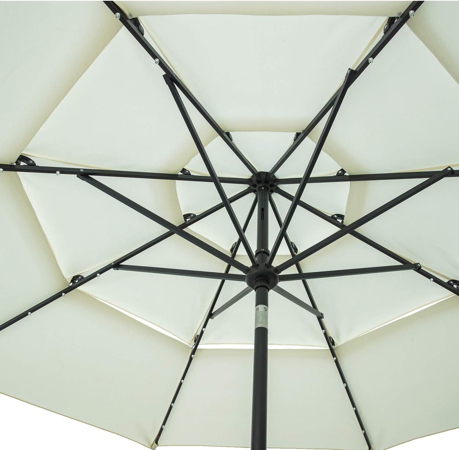 outdoor basic 10Ft 3 Tiers Vented Patio Umbrella Market Table Umbrella with Lights and Crank Handle with Auto-tilt Mechanism Beige