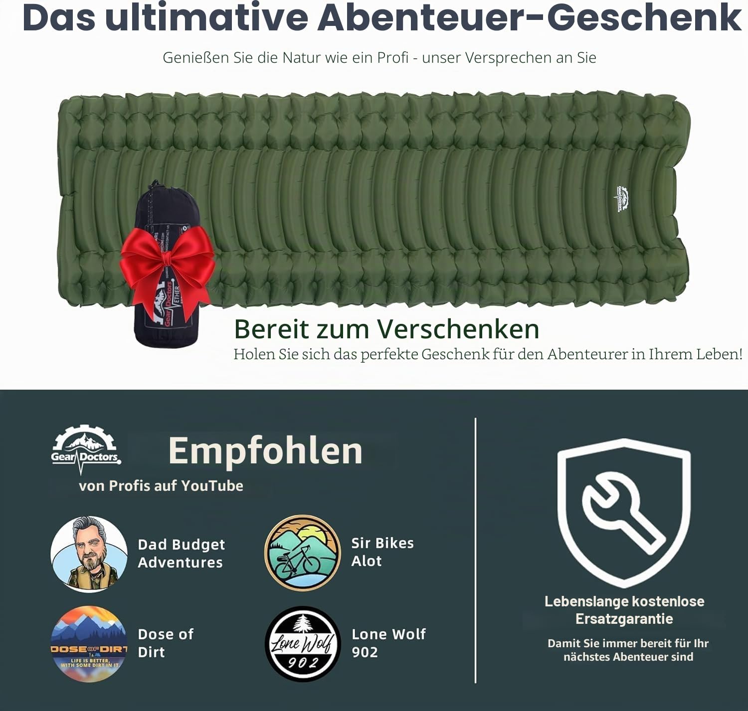 Gear Doctors Camping Pads Self Inflating Ultralight Apollo air 4.3-5.2 R Insulated Camping mats 1.5-3.3 in Must Haves Inflatable Foam air Sleep mat self Inflating air Mattress for Camping cot