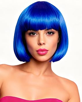 Yamel Neon Blue Wig Bob Wig for Women 12 Inch Colorful Costume Wig for Bachelorette Party Halloween Cosplay Birthday