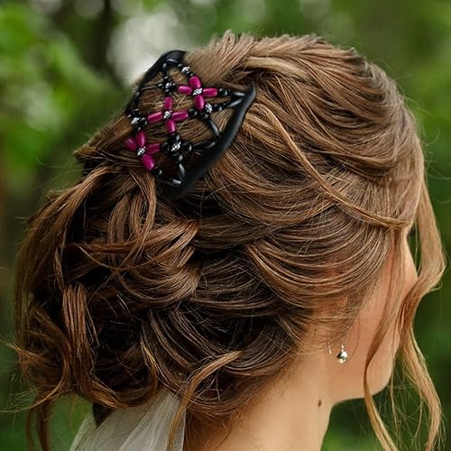 Miniatura 6 de 3 piezas elásticas de doble peine para el cabello, peines laterales mágicos para mujer, horquillas elásticas ajustables para el cabello con cuentas