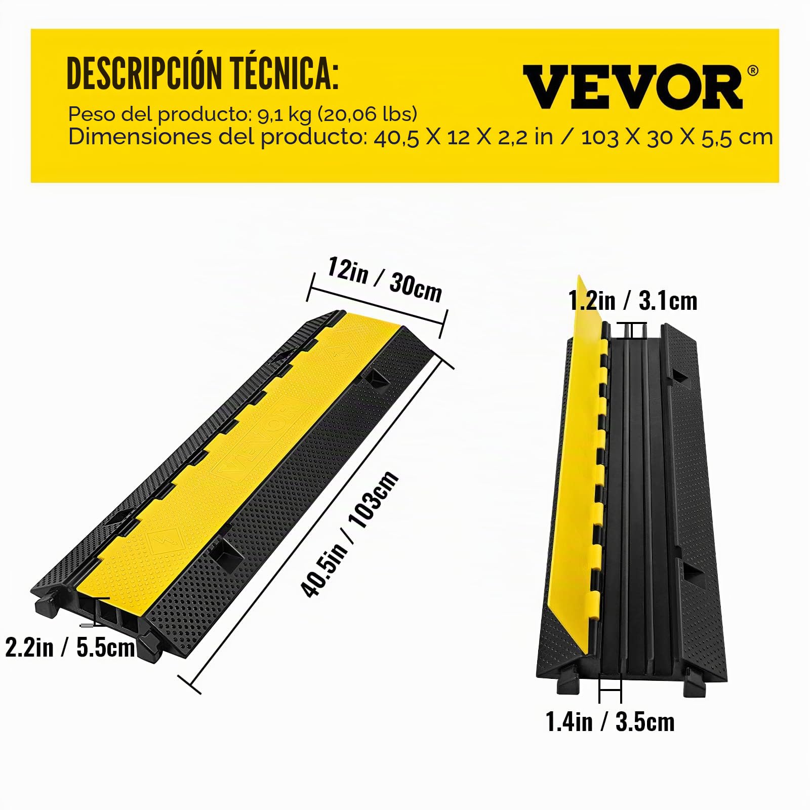 Happybuy 10T Cubierta Protectora de Cable de Suelo para Cable de 3 Canales 1020 * 290 * 56MM (10T)