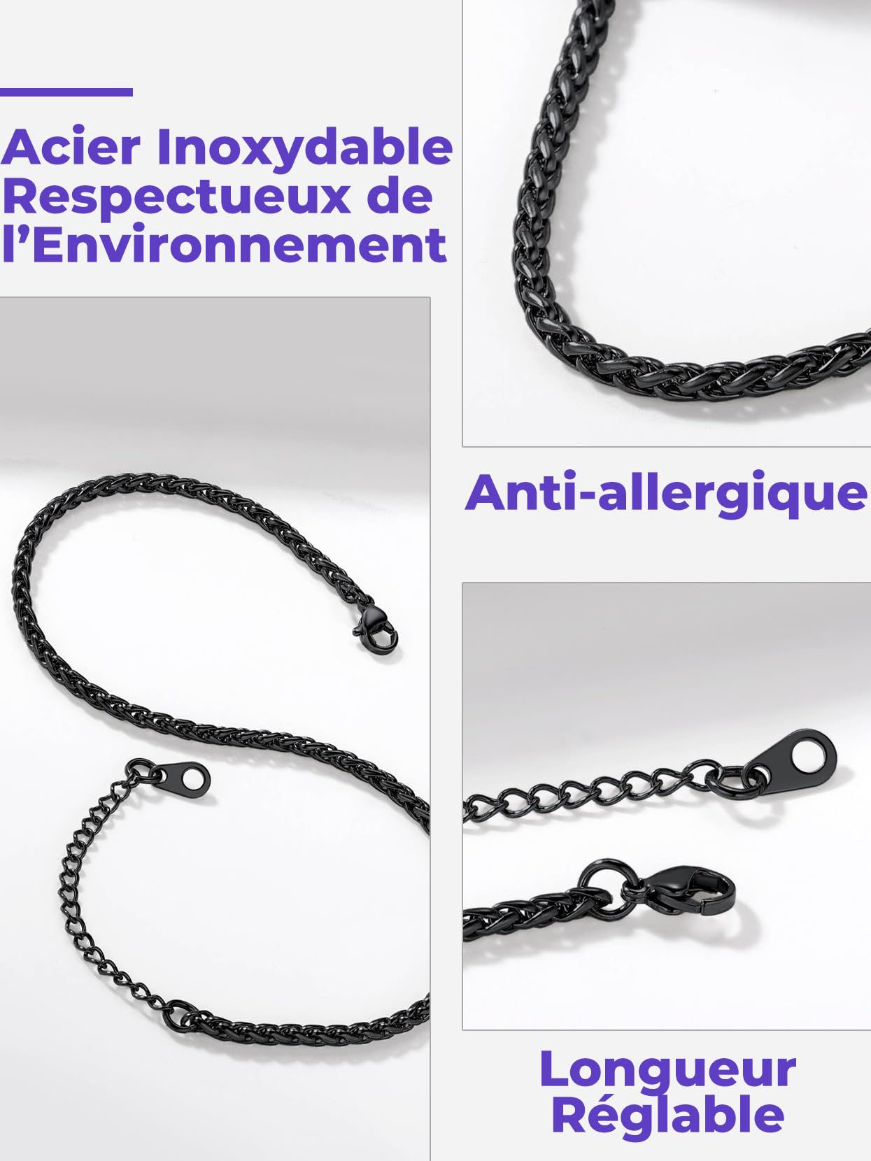 Richsteel Chaîne de Cheville Femme Fille,Bracelet Cheville Chaine de Pied en Or/Acier Inoxydable Maille 3mm/6mm Figaro/Corde/Cubaine Réglable 25+5 cm,Bijoux de Cheville pour Femmes et Filles