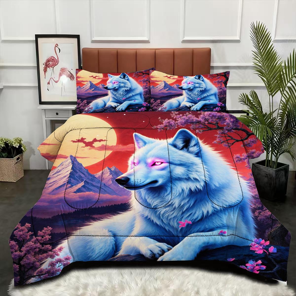 Couette loup 240x260 cm anti-irritation lavable en machine pour lit deux personnes