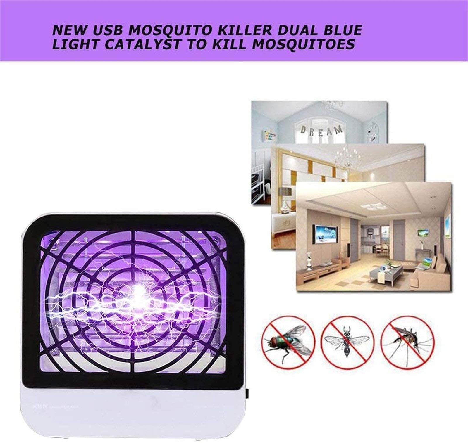 Lampada antizanzare, Lampada antizanzare elettrica a LED UV con Presa USB, fotocatalizzatore LED a Luce Blu antizanzare